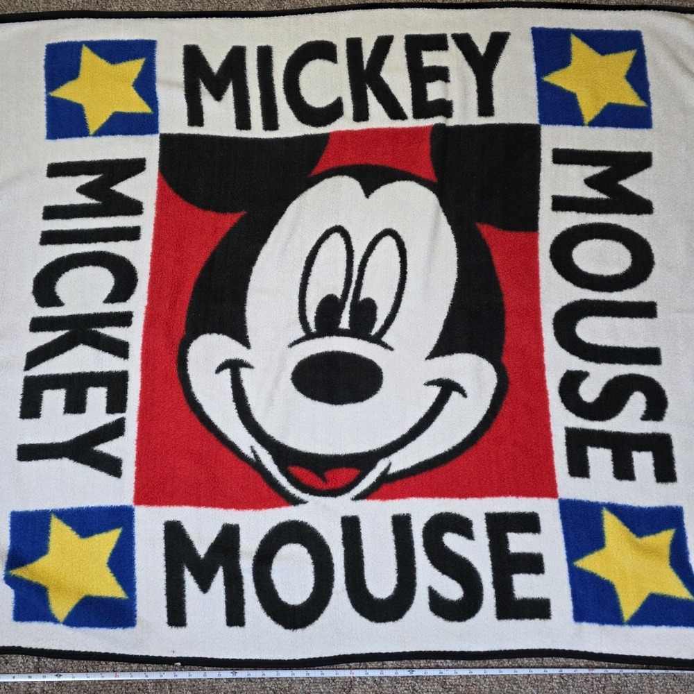 Vintage Biederlack Mickey Mouse Blanket Throw Star White Red Blue Disney‎ USA